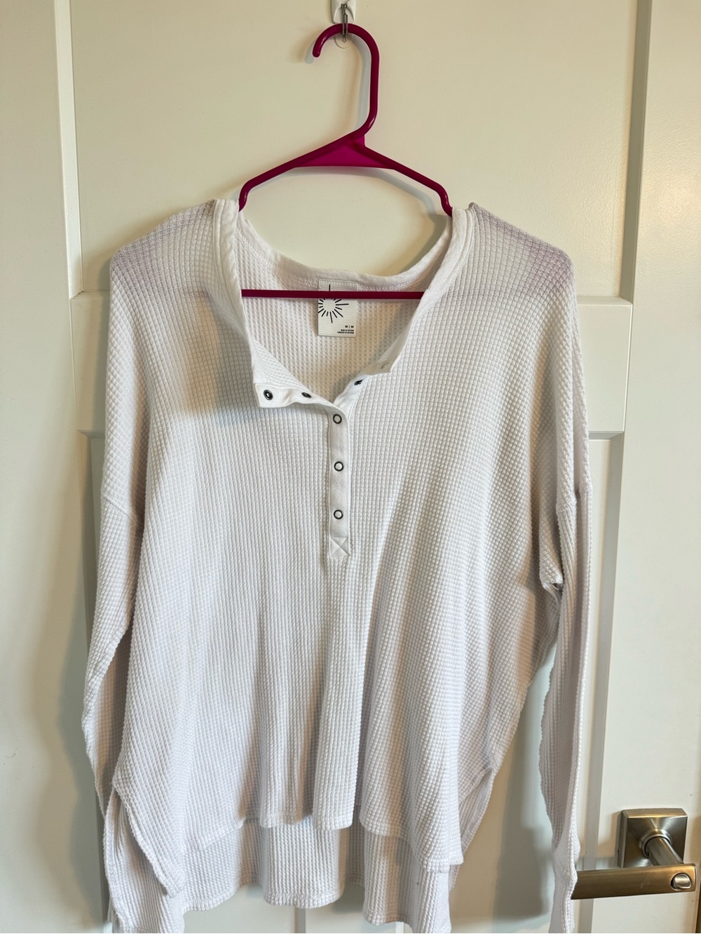 aerie White Waffle Henley Scoop-Neck Sweater